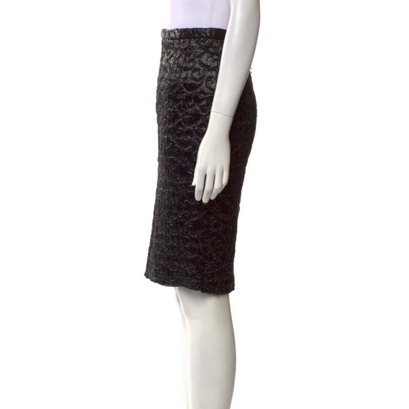 D&G Dolce & Gabbana Black Textured WoolBlend Pencil Skirt Back Zip Silver H/W 38 - Picture 2 of 10